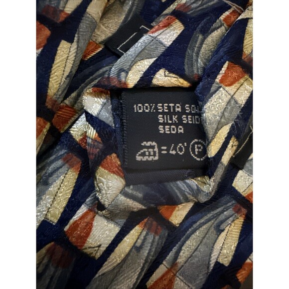 Ermenegildo Zenga Men’s Tie Blue Rust Tan Yellow 100% Silk 4” Italian EUC - Picture 6 of 6